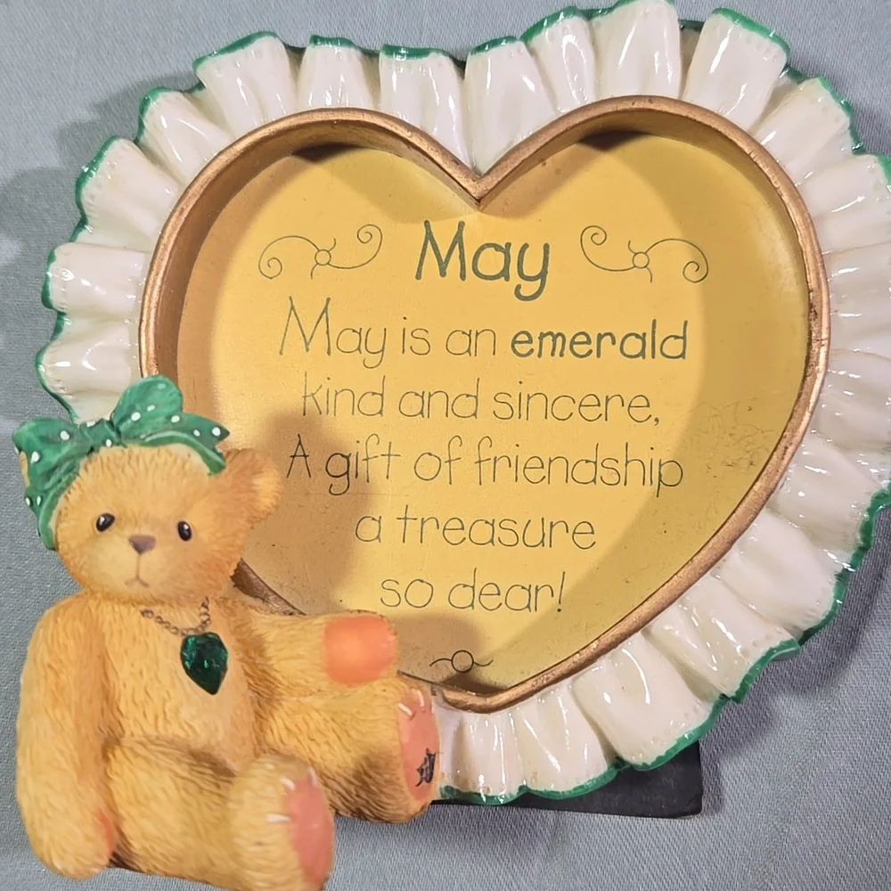 Heart-Shaped May Birthstone Framed Plaque Cherished Teddies Bear Figurine